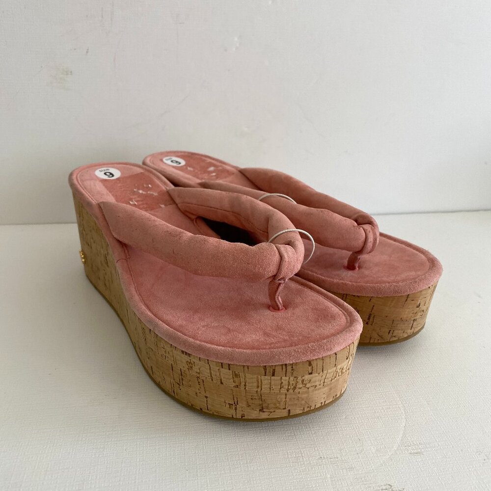 Veronica Beard Geno Pink Suede Thong Platform Cork Sandals Womens 9